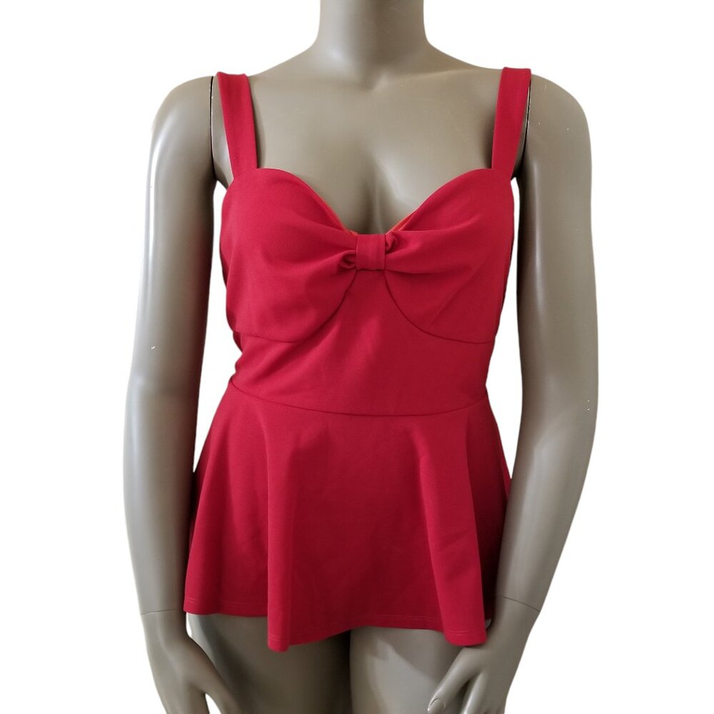 Stretch Knit Sweetheart Neckline Pullover Peplum Cami Top Womens 3XL Bright Red